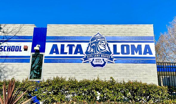 Alta Loma High School building with white and blue paint | homes for sale in alta loma ca | Alvin Tapia
